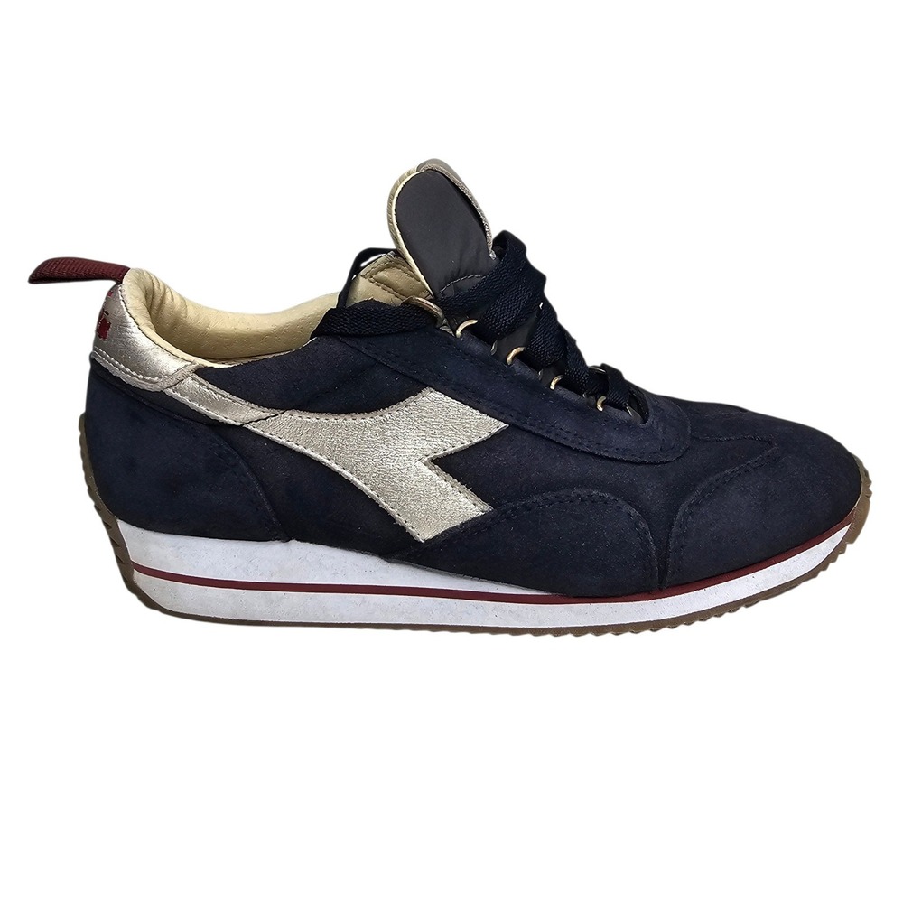 Diadora Heritage Women 8.5 Navy Gold Suede Low Top Sneakers Athletic Shoes - Picture 2 of 8